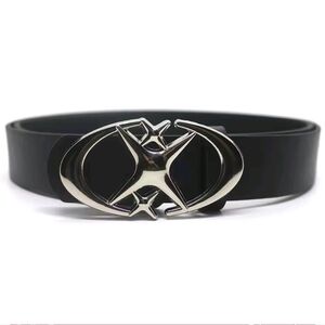 Black Leather Belt with Silver Buckle
